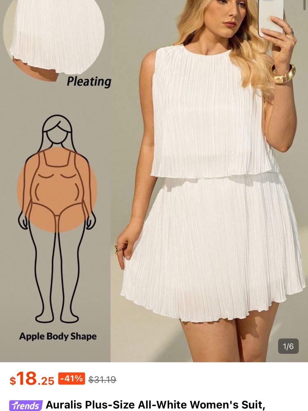 White Sleeveless Pleated Plisse Two Piece Set